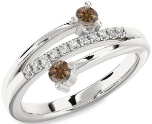 Chocolate Brown Diamond Silver Round Two Stone Ring