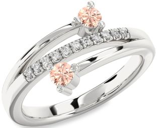 Diamond Morganite Silver Round Two Stone Ring
