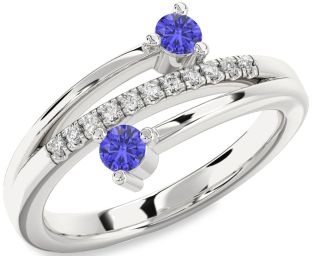 Diamond Tanzanite Silver Round Two Stone Ring