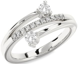 Diamond White Sapphire Silver Round Two Stone Ring