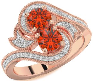 Diamond Fire Opal Rose Gold Round Two Stone Ring