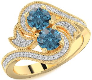 Blue Diamond Gold Round Two Stone Ring