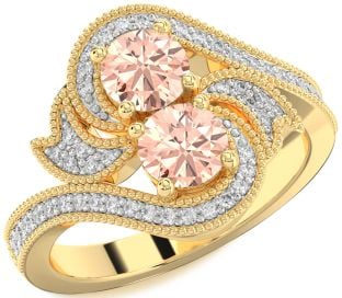 Diamond Morganite Gold Silver Round Two Stone Ring