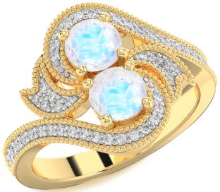 Diamond Moonstone Gold Round Two Stone Ring