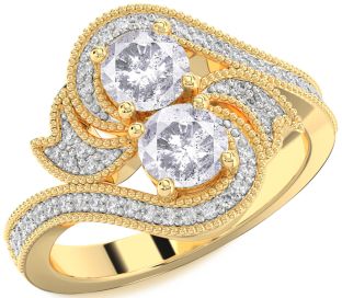 Salt & Pepper Diamond Gold Silver Round Two Stone Ring