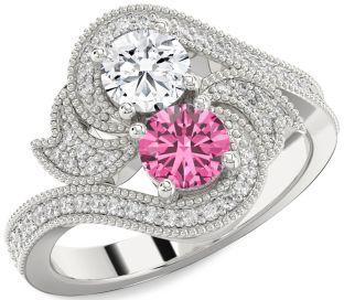 Diamond Silver Round Two Stone Promise Ring