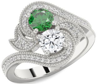 Diamond Silver Round Two Stone Promise Ring