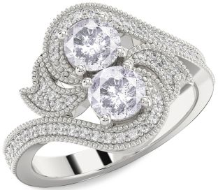 Salt & Pepper Diamond Silver Round Two Stone Ring