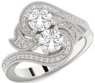 Diamond White Sapphire Silver Round Two Stone Ring