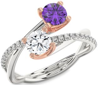 Diamond Silver & 10K Rose Gold Round Two Stone Promise Ring
