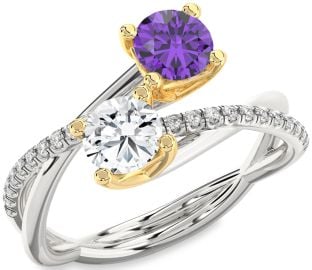 Diamond Silver & 10K gold Round Two Stone Promise Ring