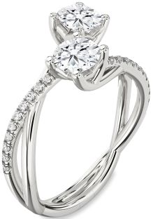 Diamond Silver & 10K gold Round Two Stone Ring