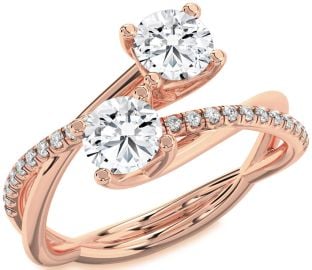 Diamond Rose Gold Knot Round Two Stone Ring