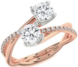Diamond White Rose Gold Knot Round Two Stone Ring