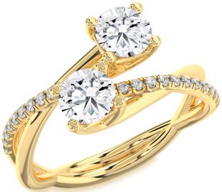 Diamond Gold Knot Round Two Stone Ring