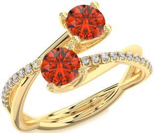 Diamond Fire Opal Gold Round Two Stone Ring
