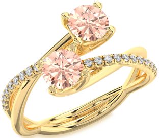 Diamond Morganite Gold Round Two Stone Ring