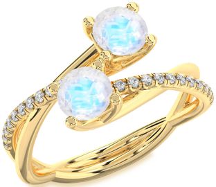 Diamond Moonstone Gold Round Two Stone Ring