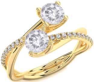 Salt & Pepper Diamond Gold Round Two Stone Ring