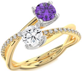 Diamond Platinum & Yellow Gold Round Two Stone Promise Ring