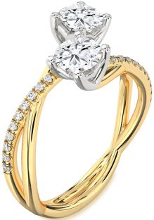 Diamond White Yellow Gold Round Two Stone Ring