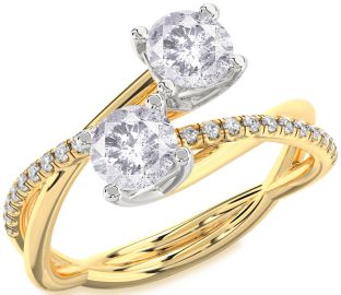 Salt & Pepper Diamond Gold Silver Round Two Stone Ring