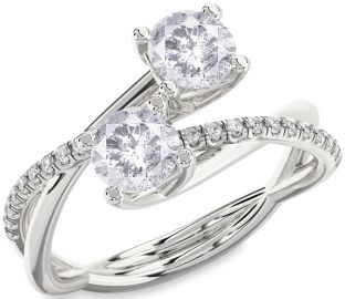 Salt & Pepper Diamond Silver Round Two Stone Ring