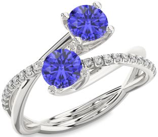 Diamond Tanzanite Silver Round Two Stone Ring