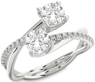 Diamond White Sapphire Silver Round Two Stone Ring