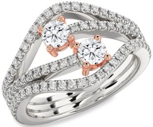 Diamond Silver & 10K Rose Gold Round Two Stone Ring
