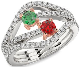 Diamond Rose Gold Silver Round Two Stone Pave Promise Ring
