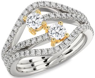 Diamond Silver & 10K gold Round Two Stone Ring