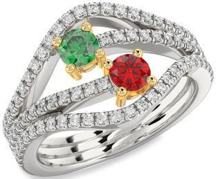 Diamond Gold Silver Round Two Stone Pave Promise Ring