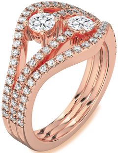 Diamond Rose Gold Round Two Stone Pave Ring