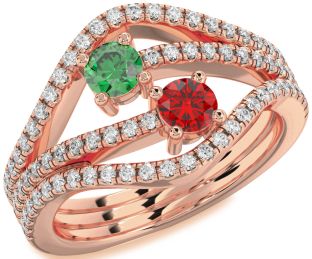 Diamond Rose Gold Silver Round Two Stone Pave Promise Ring