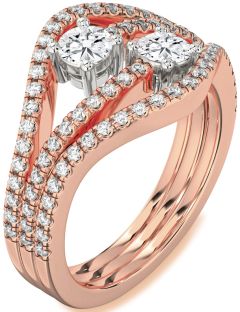 Diamond White Rose Gold Round Two Stone Pave Ring