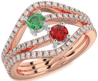 Diamond Rose Gold Silver Round Two Stone Pave Promise Ring