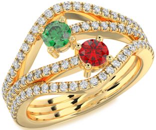 Diamond Gold Silver Round Two Stone Pave Promise Ring