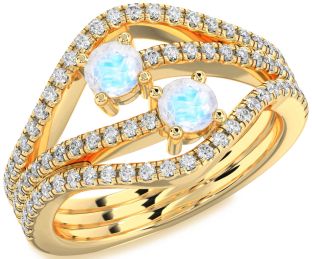 Diamond Moonstone Gold Round Two Stone Pave Ring