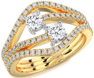 Diamond White Yellow Gold Round Two Stone Ring
