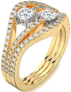 Diamond White Yellow Gold Round Two Stone Pave Ring