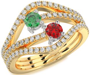 Diamond Gold Silver Round Two Stone Pave Promise Ring