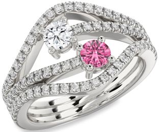 Diamond Silver Round Two Stone Pave Promise Ring