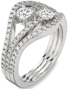 Diamond White Gold Round Two Stone Pave Ring