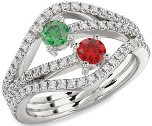 Diamond Platinum Round Two Stone Pave Promise Ring