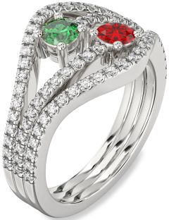 Diamond Platinum Round Two Stone Pave Promise Ring