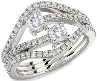 Salt & Pepper Diamond Silver Round Two Stone Pave Ring