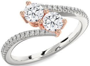 Diamond Silver & 10K Rose Gold Round Two Stone Ring