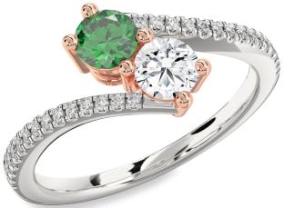 Diamond White Rose Gold Round Two Stone Pave Promise Ring