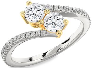 Diamond Silver & 10K gold Round Two Stone Ring
